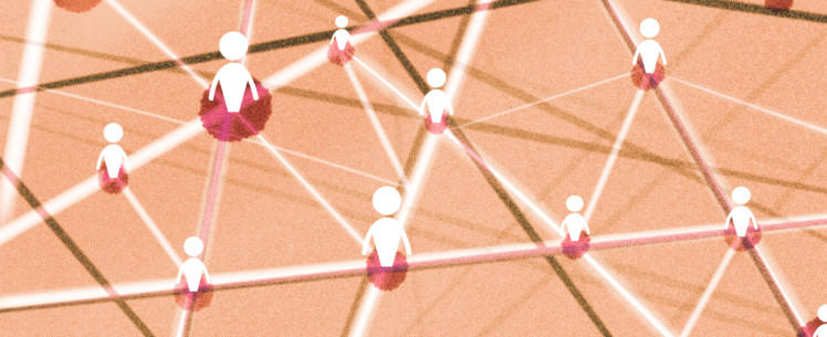 Ihmisnappuloita verkostomaisessa muodostelmassa, piirroskuva.