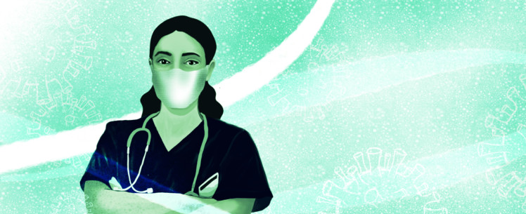 Sairaanhoitaja, vihreä tausta, piirroskuva.